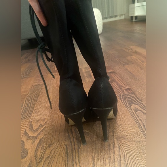 SIMMI London black lycra lace-up pointed stiletto ankle booties size EU37 (US6) - Picture 7 of 7